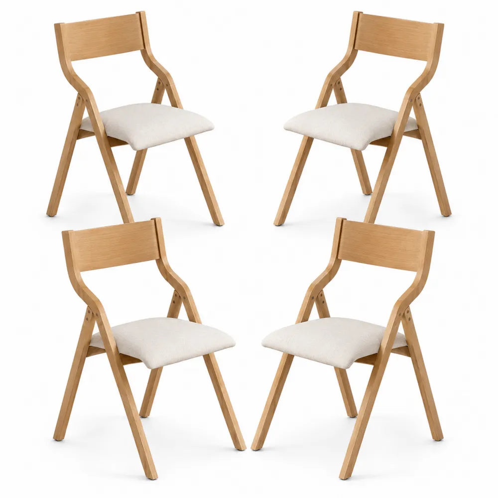 Esszimmerstuhl Set aus Eichenholz und Leinen, Beige, 4er-Set