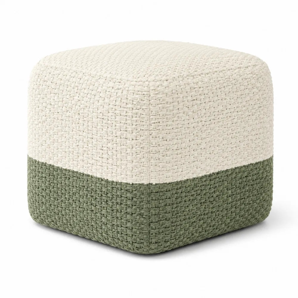Quadratischer Baumwoll-Pouf Weiß/Grün 40x40x40 cm