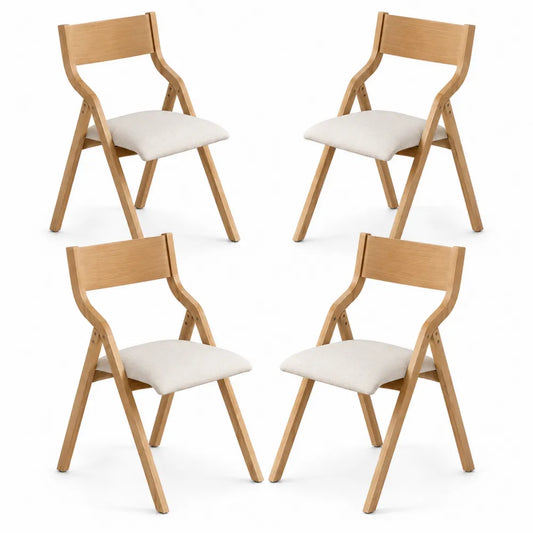 Esszimmerstuhl Set aus Eichenholz und Leinen, Beige, 4er-Set