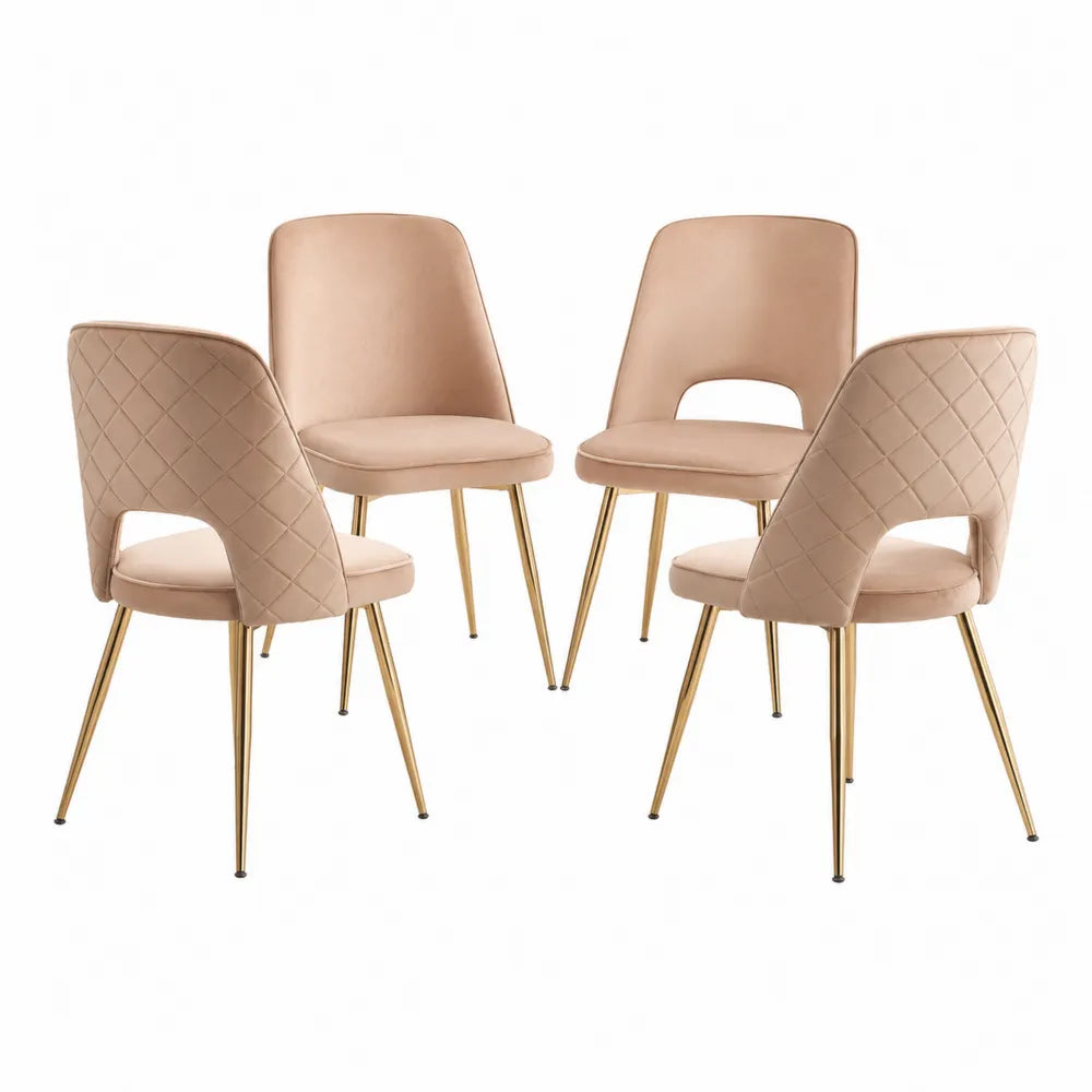 4er Set Esszimmerstühle Beige Samt Gold Metallbeine