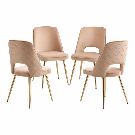 4er Set Esszimmerstühle Beige Samt Gold Metallbeine