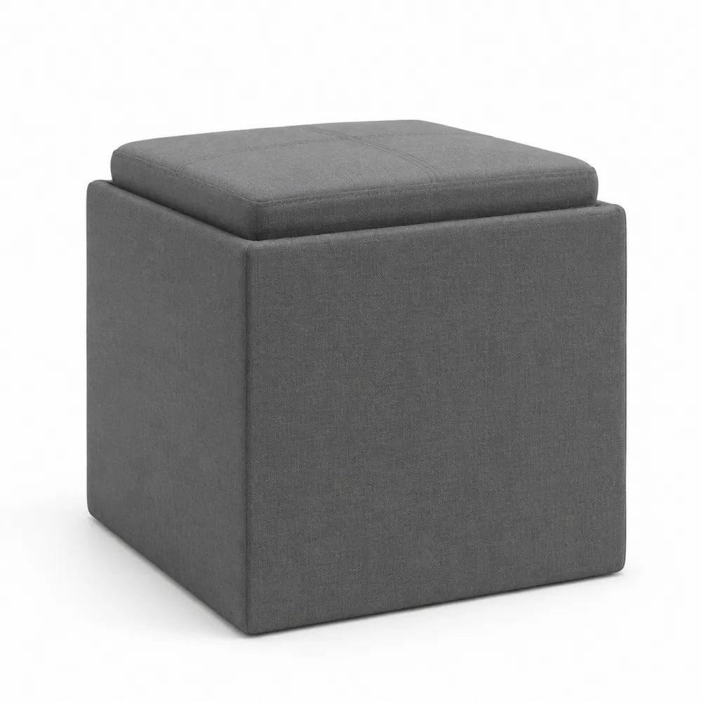 Quadratischer Polyester-Hocker mit Stauraum Dunkelgrau