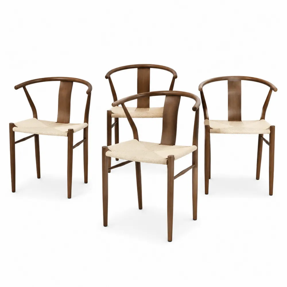 4er Set Esszimmerstühle Massivholz Braun mit Jutesitz