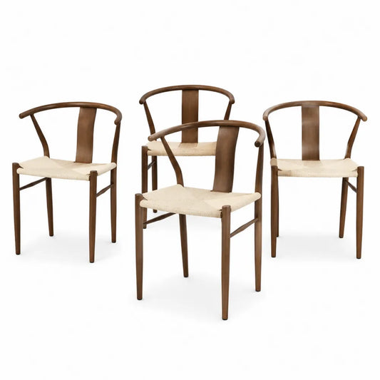 4er Set Esszimmerstühle Massivholz Braun mit Jutesitz