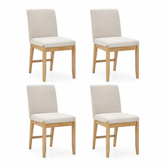 Esszimmerstühle 4er Set aus Eichenholz und Stoff, Beige